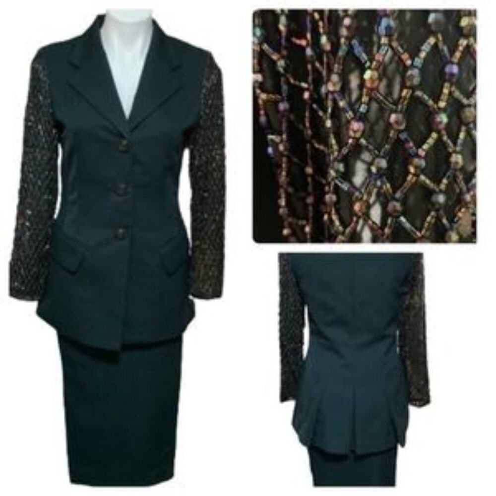 Lulu Bravo Women's Vintage Wool Skirt & Beaded Jacket Size 6